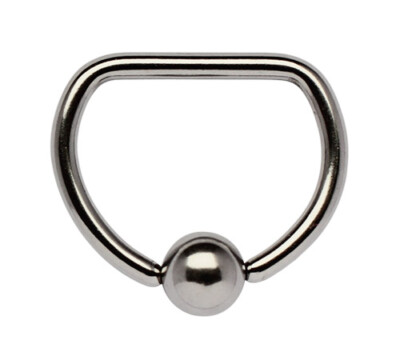 Piercing Schmuck Brust D-Ring in 1,6mm mit geradem Steg und Klemmkugel aus Stahl