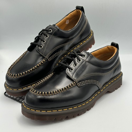 Dr. Martens Lowell Black Leather Moc Toe Classic Shoes Black UK12