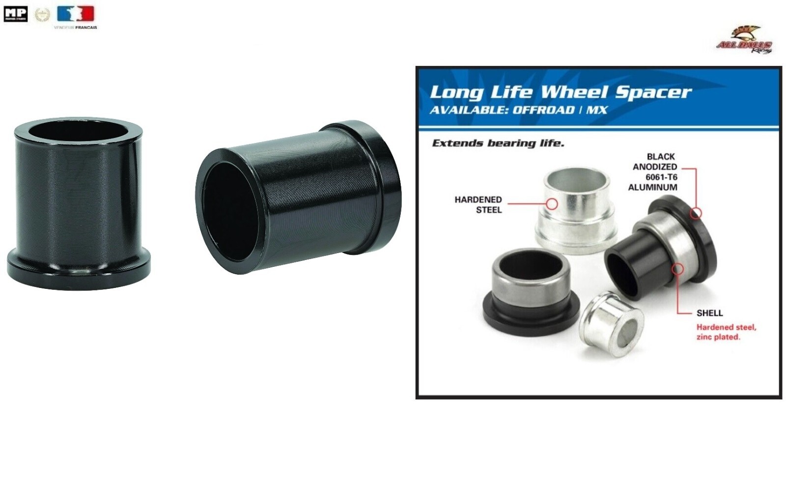 Kit entretoises roue avant 11-1069 étanche en aluminium pour Yamaha YZ250