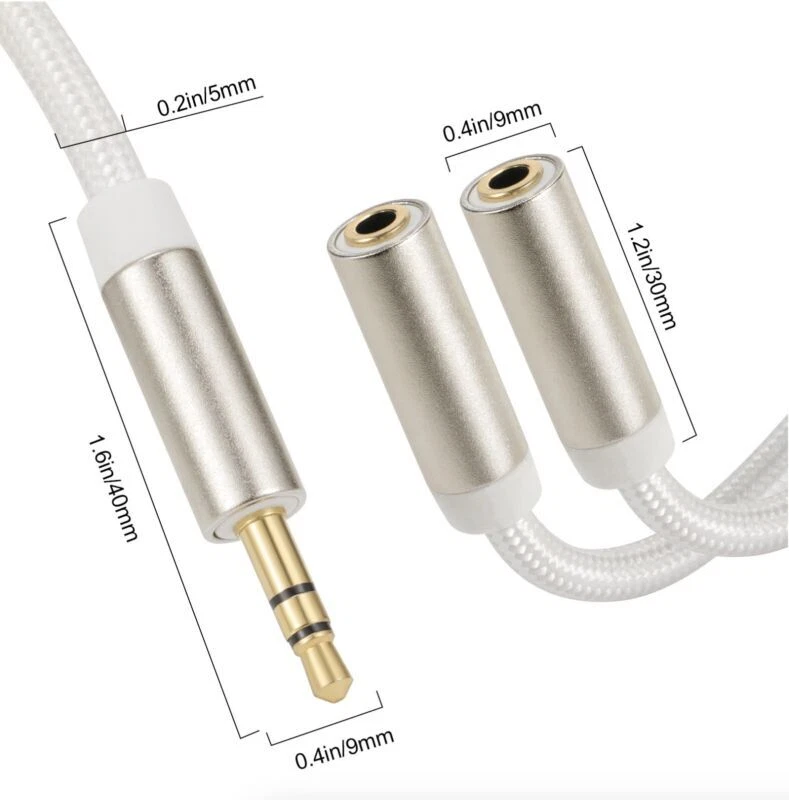 3.5mm Male to Dual 3.5mm Female Headset Y Splitter Audio Extension Cable - Image 4 of 4