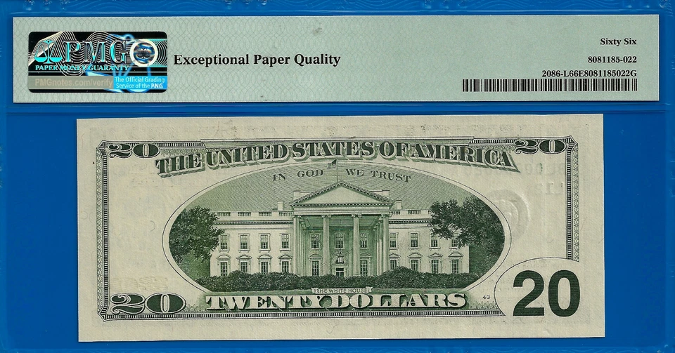 1999 $20 Federal Reserve Note PMG Gem 66EPQ Low Fancy Serial - Image 3 of 3