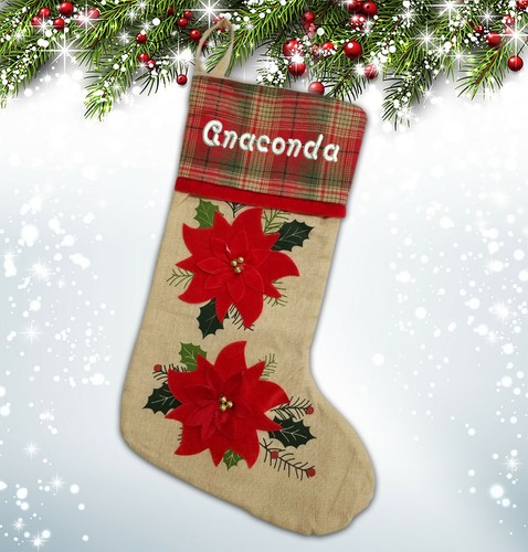 Calza natalizia personalizzata ricamata, calza Poinsettia, regalo natale - Foto 5 di 13