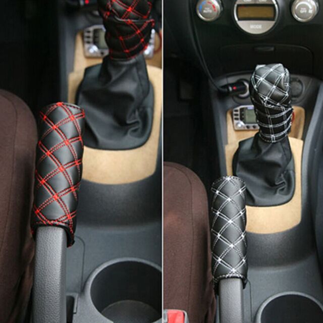 Car Faux Leather Gear Shift Knob Cover Hand Cover Sleeve 2 in Black + Red NM9729