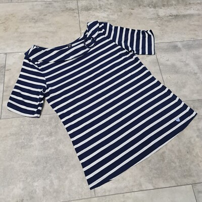 Multiblu Gr. 38 T-Shirt Damenshirt Shirt Kurzarmshirt Bluse dunkelblau Weiß