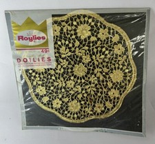 Vintage Roylies Gold Thread Lace 8โ Diameter Doilies Made In USA Sealed