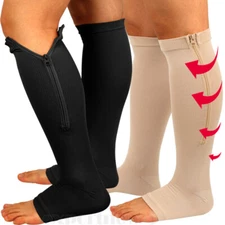 Zipper Open Toe Compression Socks 20-30mmHg Calf Leg Ankle Support Stocking