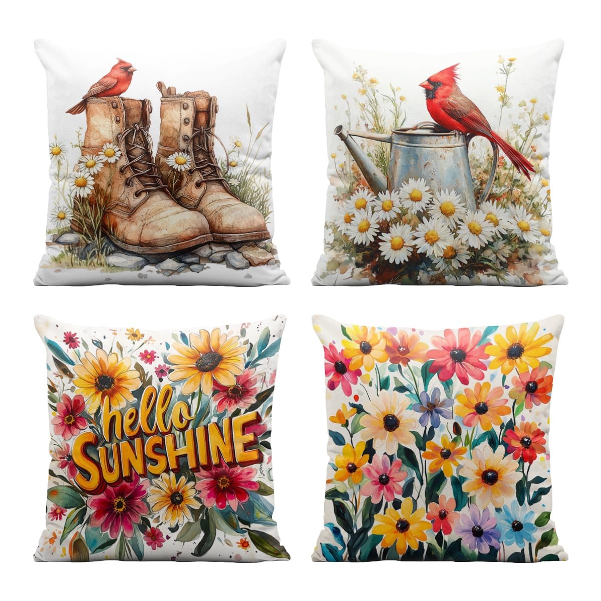 Cardinal 18x18 Daisy Watering Can Pillow Covers Set