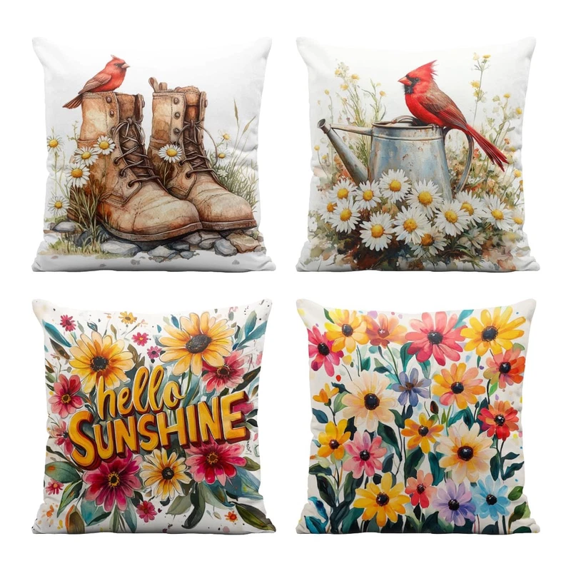 Cardinal 18x18 Daisy Watering Can Pillow Covers Set
