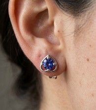 Tanzanite Heart Stud Earrings Sterling Silver Blue Gemstone Solitaire Women Gift