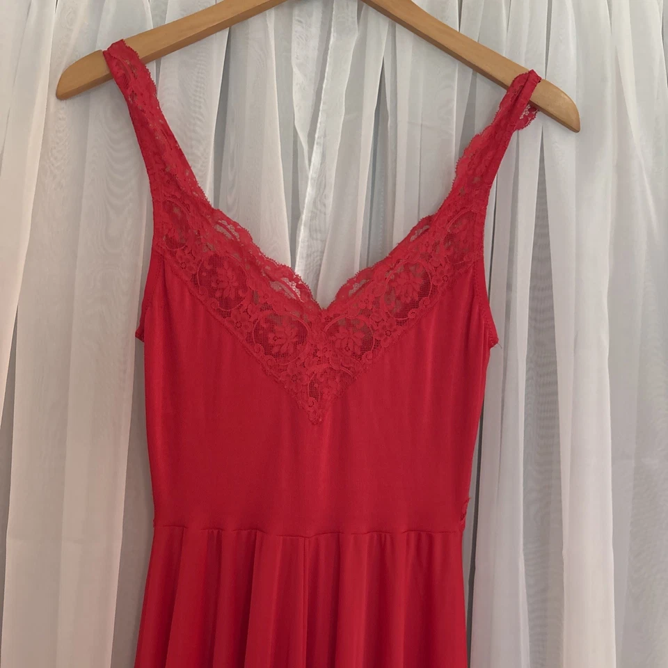 Винтажный Olga Bodysilk 9294 красный кружевной ночная рубашка средний США нейлона полный развертки скольжения платье - Изображение 3 из 4