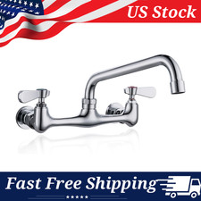 Commercial Wall Mount Kitchen Faucet with 8" Swivel Spout, 8" Center Set