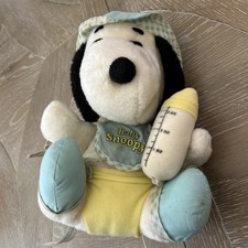 VTG, SMALL PEANUTS "BABY SNOOPY," Blue/White, w Baby Bottle 9" Tall Pre-Owned