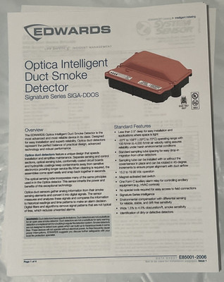 Edwards EST SIGA-DDOS OPTICA INTELLIGENT DUCT SMOKE DETECTOR Datasheet