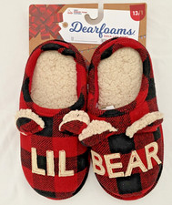 Dearfoams Kids Memory Foams Slippers Lil Bear Red Plaid Size 13-1 New With Tags