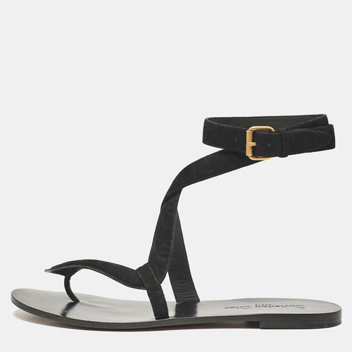 Sandales plates à bride cheville en daim noir Dior pointure 39