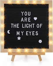 Changeable Felt Letter Board with LED Lights - 10×10" Message Custom Signs & Woo