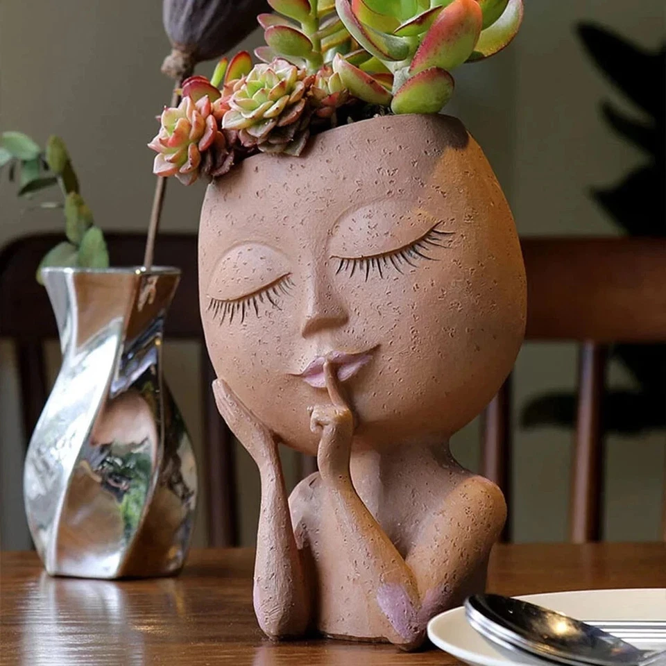 European Girl Face Resin Planter Pot – Creative Flowerpot for Succulents & Gift - Image 3 of 4