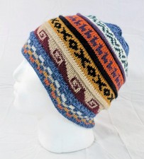 Soft Baby Alpaca Beanie Reversible Blue Purple Unisex Colorful Boho Llama Peru