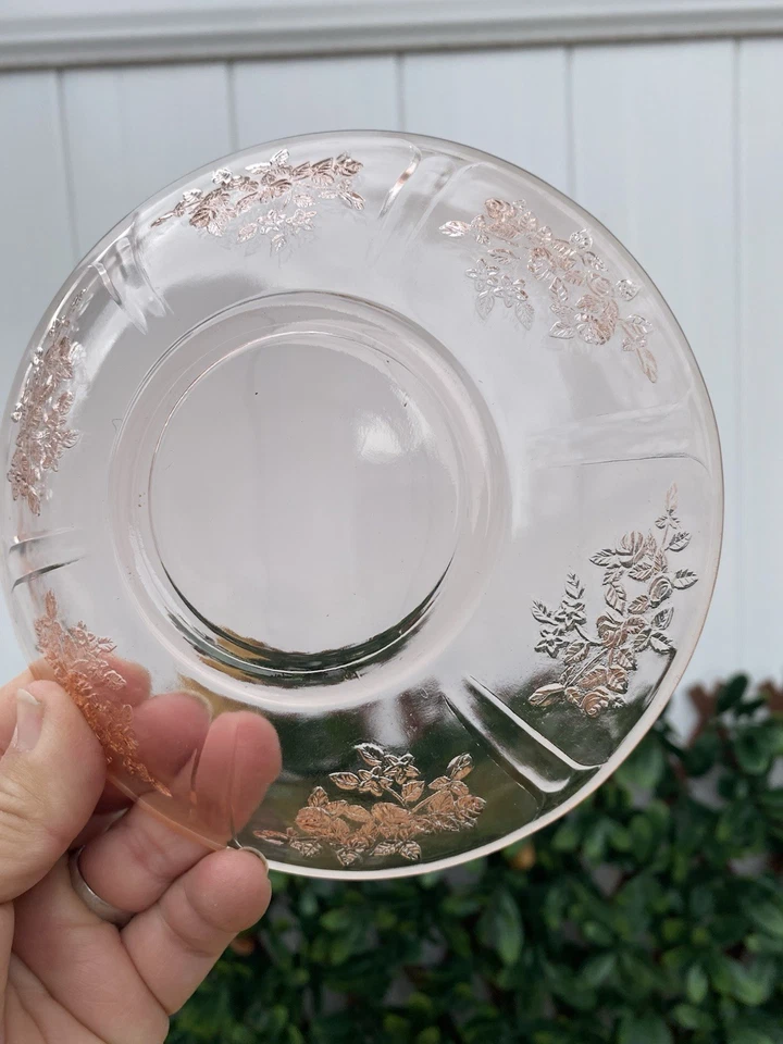 Vtg Federal Pink Sharon Cabbage Rose Cup And Saucer Set Of 8 Depression Glass - image 4 of 4
