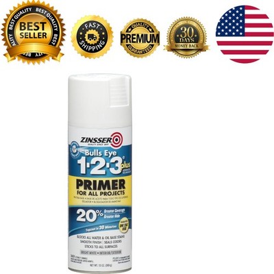 All-Purpose Bulls Eye 1-2-3 Spray Primer 13 oz - Ideal for Wood, Metal, Masonry