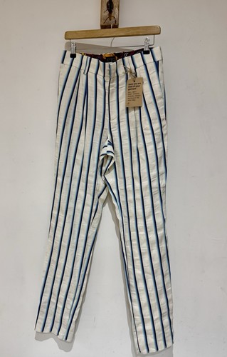 Stella Jean Italy Neu mit Etikett Herren Leinen Mix Weiß Blau Gestreift Zigarettenhose IT 48 - Bild 2 von 9