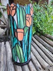 Vtg Stained Glass Candle Lantern Vase Iris Design Tiffany Style