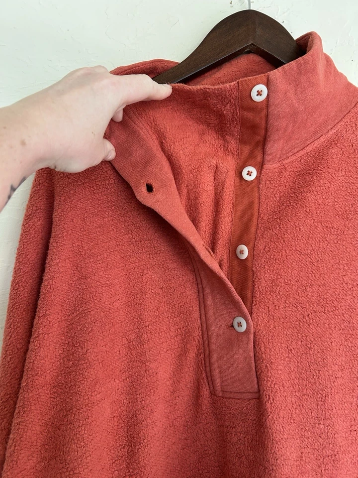 REI Cooperativo Wallace Lake Cáñamo Algodón Pullover Sudadera L Ladrillo Rojo Botón Henley Foto 4 de 4