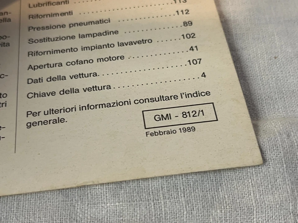 LIBRETTO USO E MANUTENZIONE OPEL VECTRA FEBBRAIO 1989 IN ITALIANO - Immagine 4 di 4