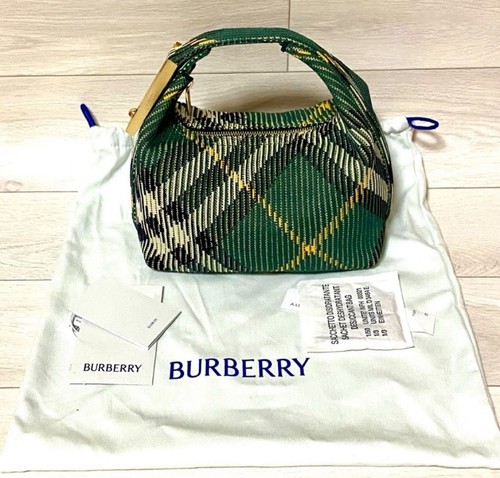 BURBERRY Peg Hobo Bag Handbag Green Check Pattern
