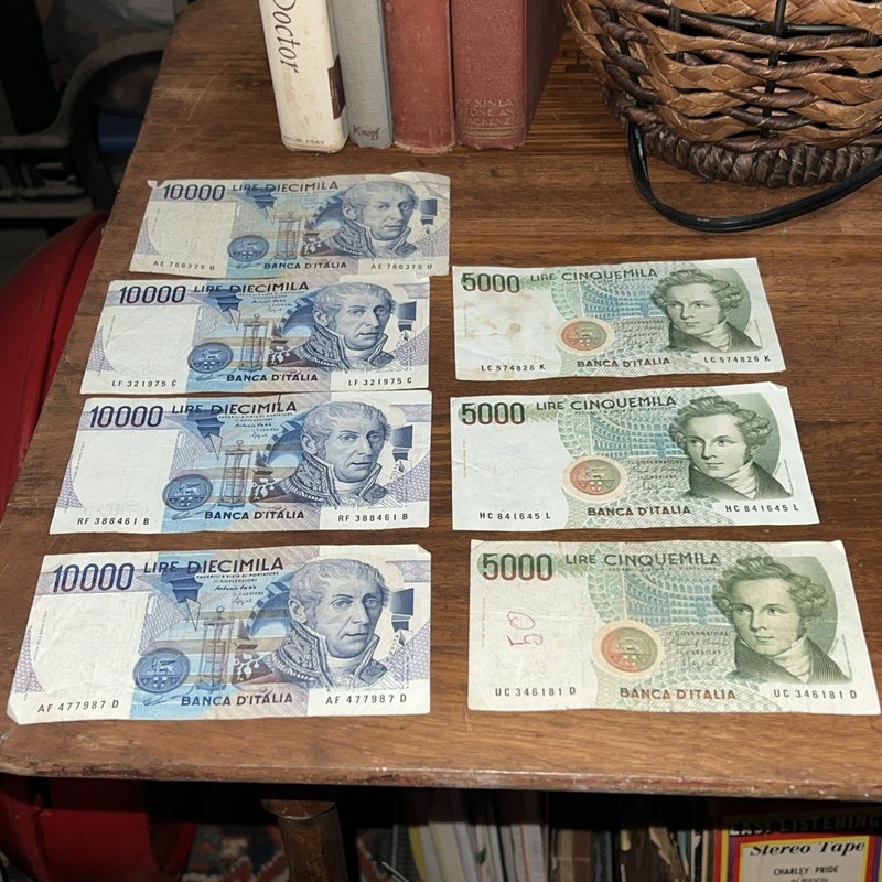 Italy, (4) 10000 (10,000) Lire, Last pre-Euro, (3) 5000 Lire