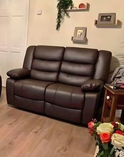 2 Leather Recliner Sofa Set with Cupholders – Leather Manual Recliner Sofas