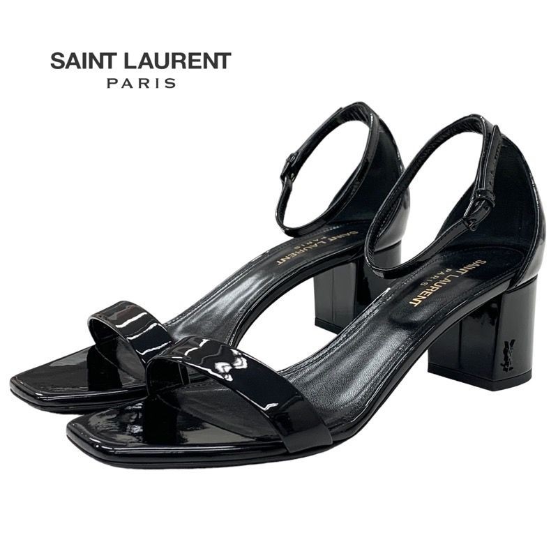 Sandali Saint Laurent tacco nero vernice punta aperta taglia 38 donna autentici