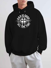 Men'S Black Hoodie with God is Good All the Time Print - Stylish Long Sleeve Swe