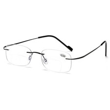 Cut Edge Rimless Bifocal Black Reading Glasses Anti Blue Light Near  Far Reader