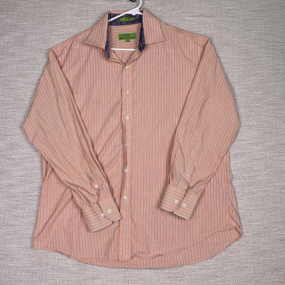 Camisa Bristol Bull XL Para Hombres L/S Abotonada Naranja Rayas Puño Abatible En muy buen estado Foto 2 de 4