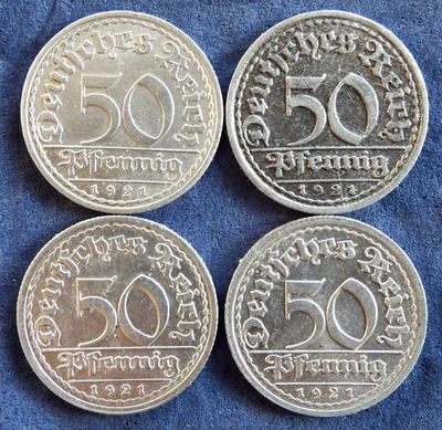 Deutschland, WR; 4 x 50- Pfennig- KM; 1921*); Aluminium: 6,68 g; Ährengarbe - Bild 1 von 2