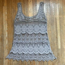 Solitaire by Ravi Khosla Grey Crochet Lace Top ~ sz Large