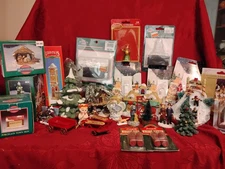 Lot of 30 Assorted Village Figures Plus 10 Bristle Trees -See Pictures F (Loose)