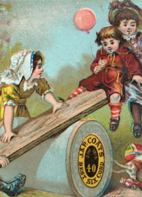 1880s J&P Coats Six Cord Thread Children See-Saw Color List On Back P104
