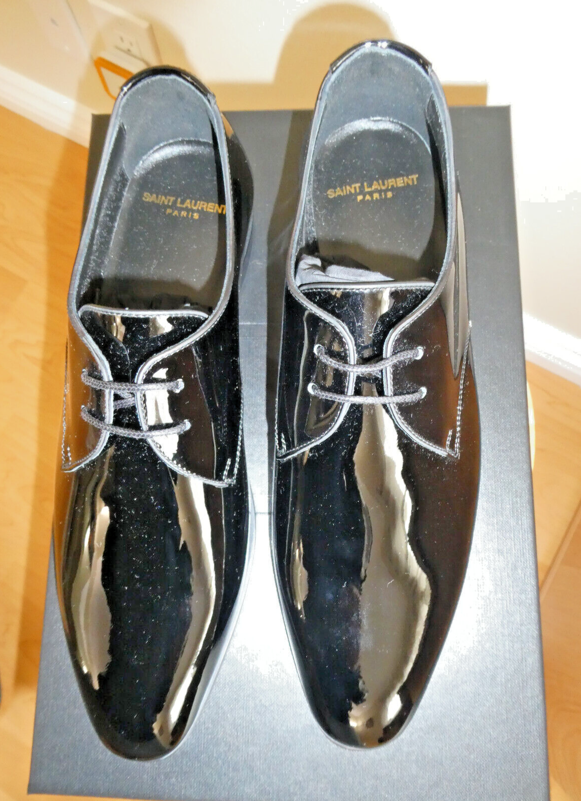 Scarpe stringate donna YSL Saint Laurent nere in vernice YVES taglia 37 5