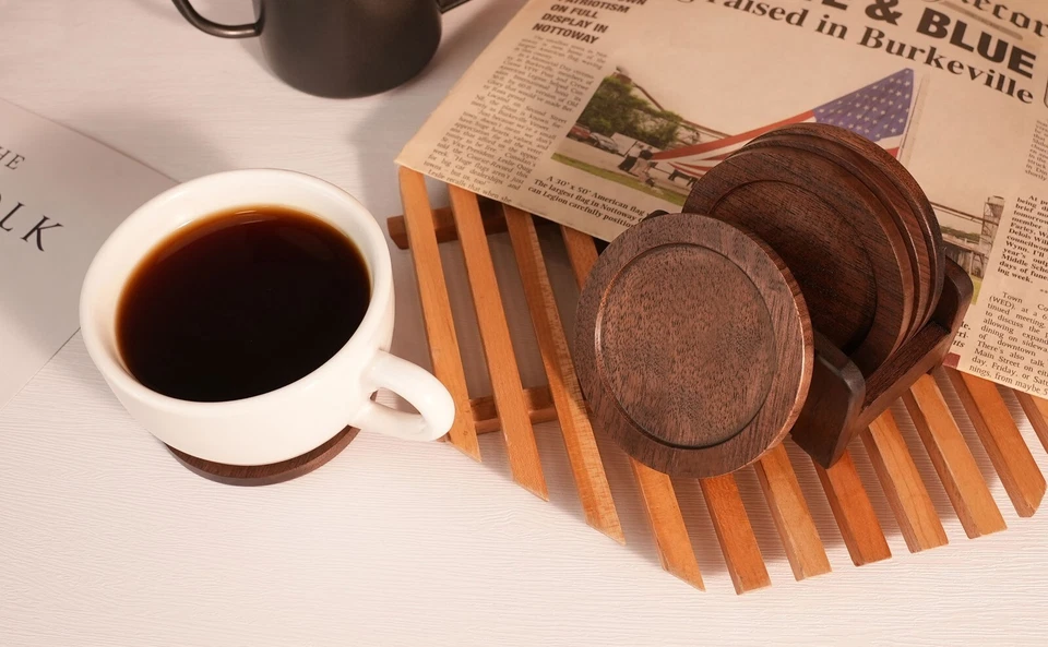 Juego de 6 posavasos de madera CONSDAN, madera dura cultivada en EE. UU. Foto 4 de 4