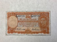 ~1942 Australia 10 Shillings P 25b Armitage /McFarlane George VI - FREE SHIPPNG