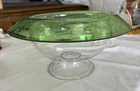 LARGE Steuben Green Etched Glass Footed Bowl Vase Lilies Marguerite 12” Wide