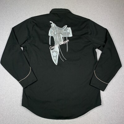 Roper Western Shirt Mens XL Cowboy Chopper Embroidery Black Pearl Snap Rodeo