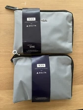 2 NEW TUMI Amenity Travel Toiletry Bag Case Kit Delta First Class Silver (Lot)