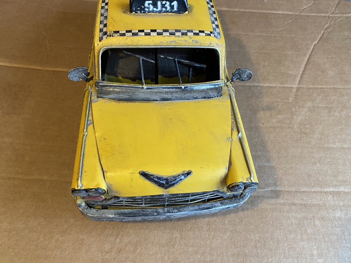 Vintage 1950s(?) Pressed STEEL / METAL YELLOW CHECKER TAXI