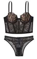 Victoria  s Secret Dream Angels Shimmer Bow Embroidery Bra 36C  panty M black