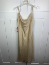 NWT Birdy Grey SMALL Lisa Midi Dress Shiny Satin Gold Sleeveless Cowl Neck