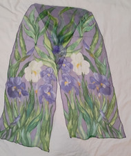 Lot of 3 VTG Sheer Scarves Blue Green Purple Iris Floral Nylon -1 Italy Scarf