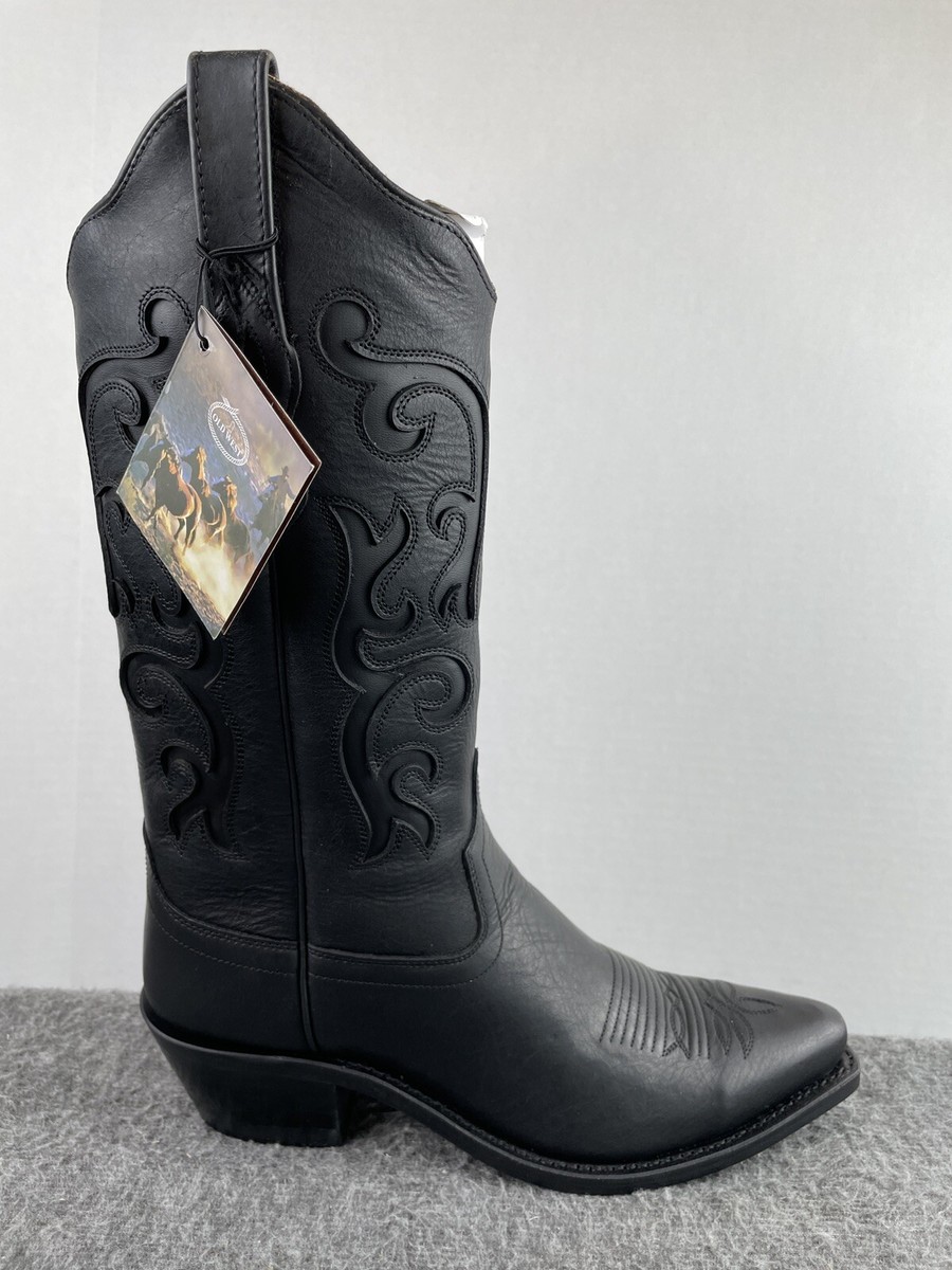 Old West Black Leather Upper Shoe Size 9.5 D Mens Vintage Old West Black Leather Cowboy Boots 10 D Very  main image 4